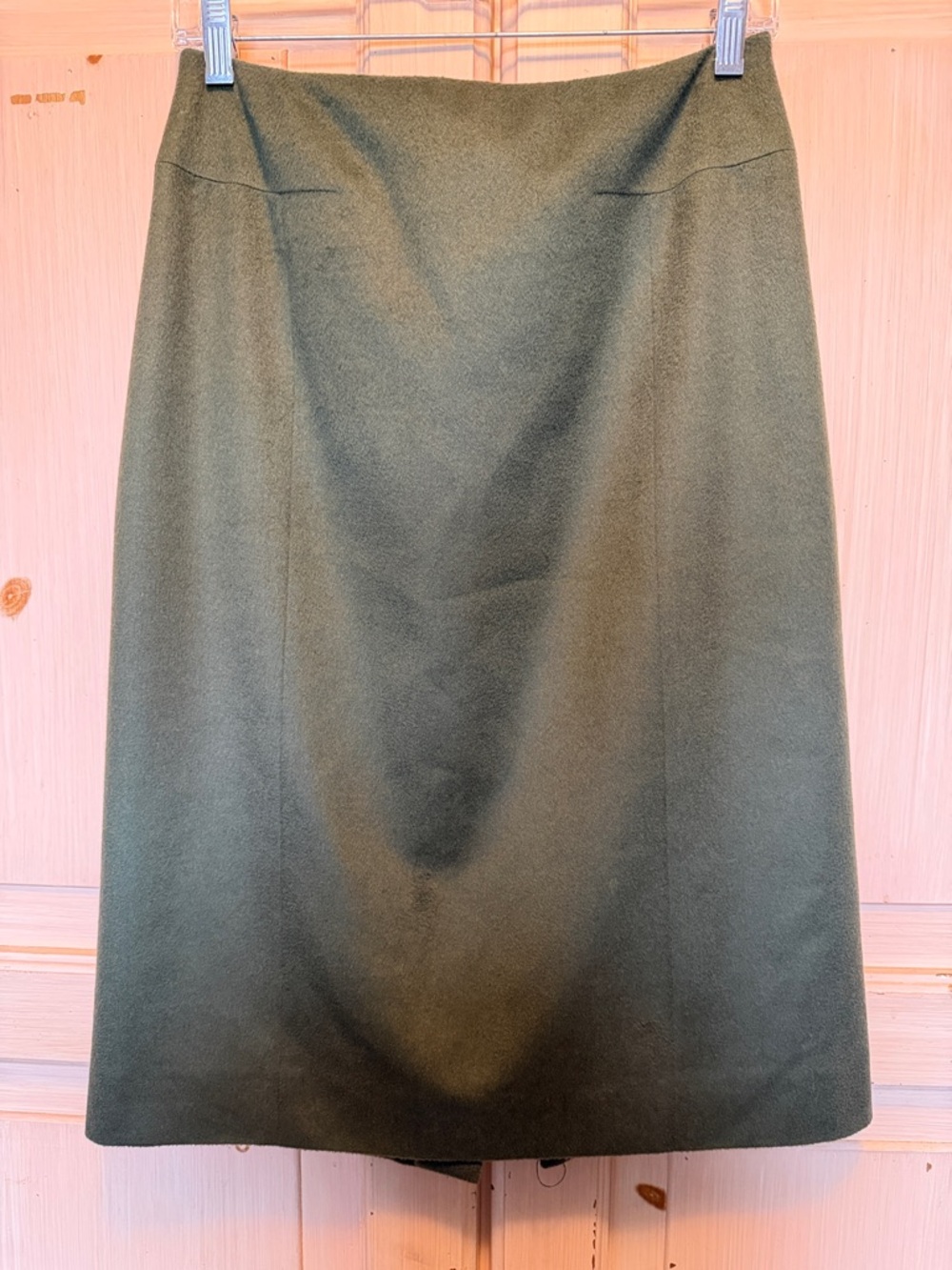 TSE Olive-Gray Midi A-Line Wool Skirt